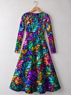 "Upinde" Long Sleeve Sweetheart Midi Dress — back view