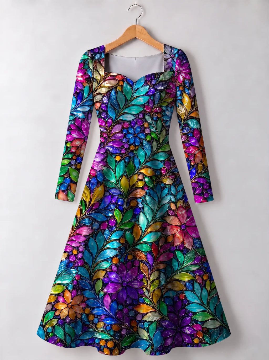 "Upinde" Long Sleeve Sweetheart Midi Dress — front view