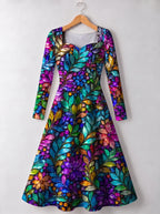 "Upinde" Long Sleeve Sweetheart Midi Dress — front view