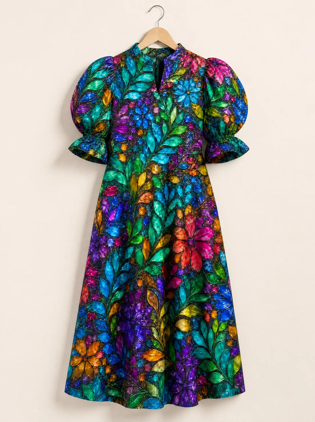 "Upinde" Puff Sleeve Dress — the dress on a hanger, front