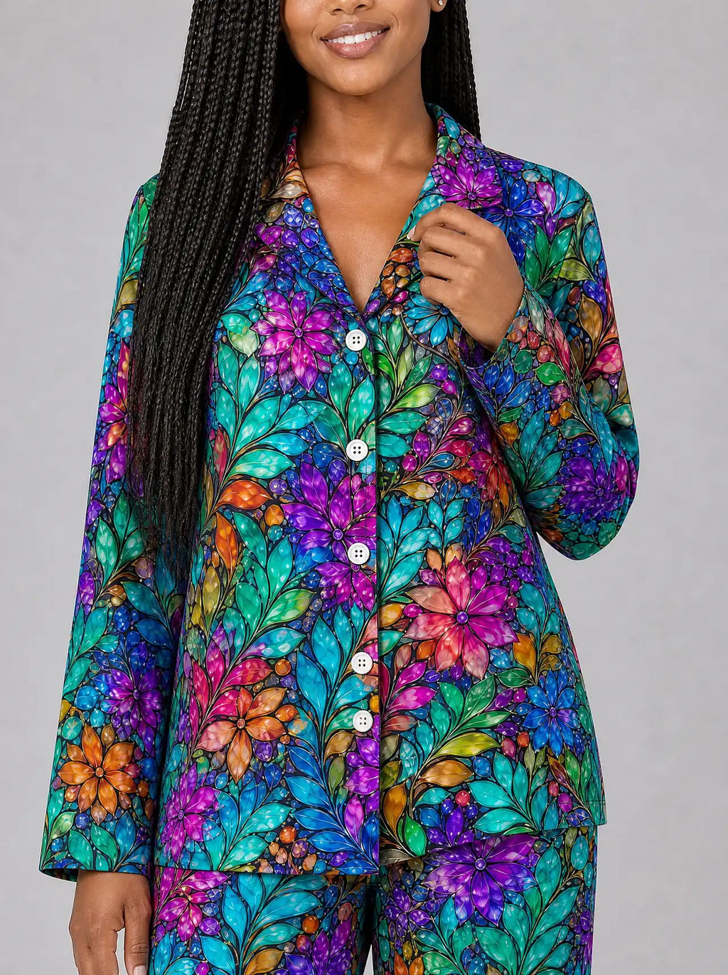 "Upinde" Pajama Set — close-up on model