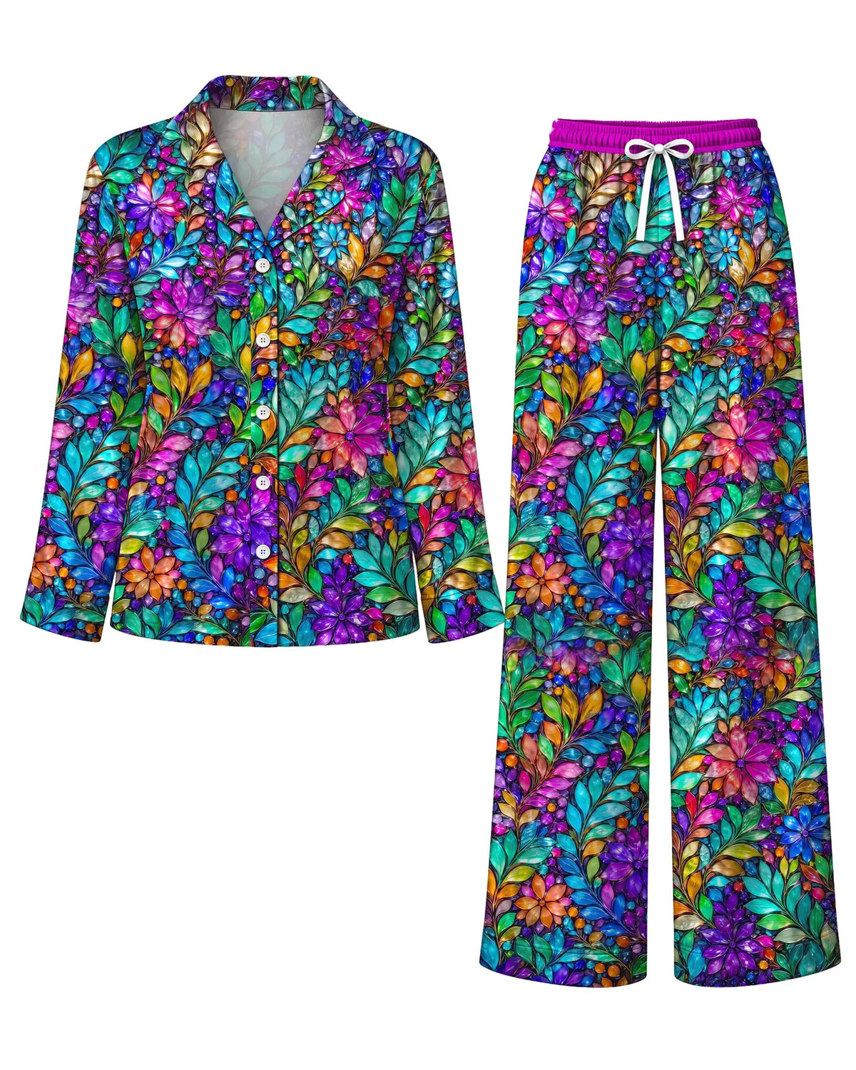 "Upinde" Pajama Set — flat lay of the shirt and pants