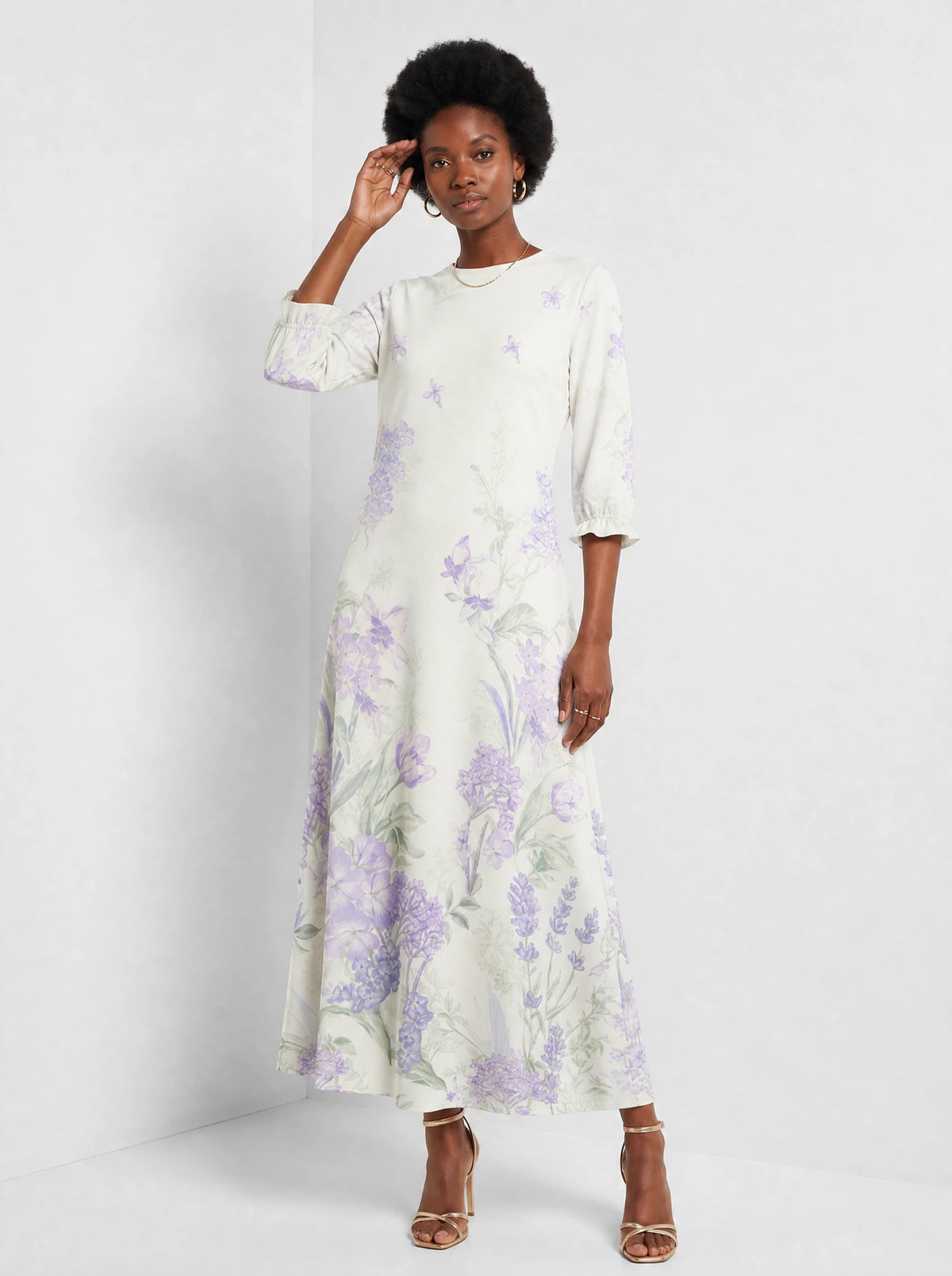 "Urujuani" Long Sleeve Maxi Dress — front view on model