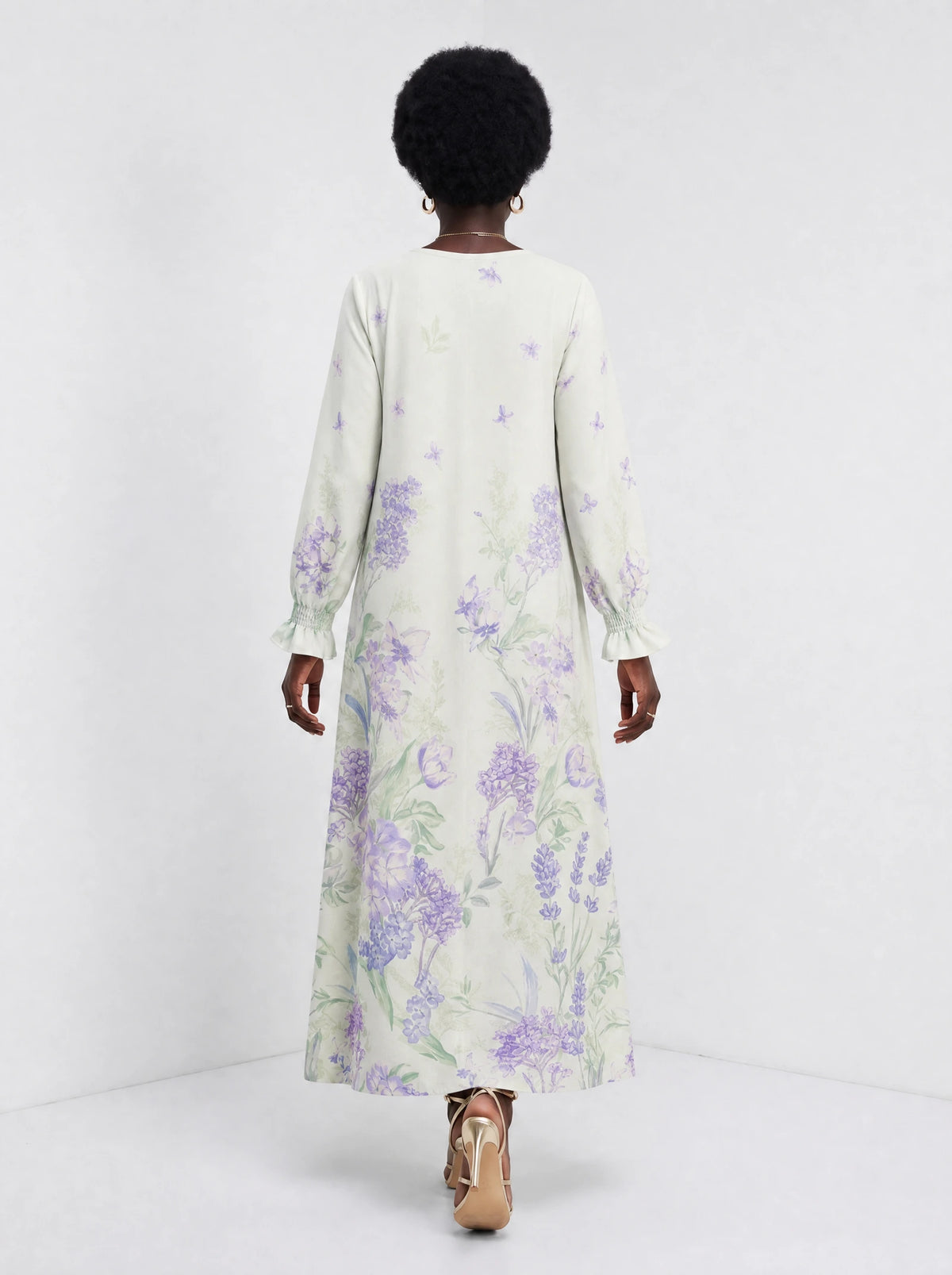 "Urujuani" Long Sleeve Maxi Dress — back view on model