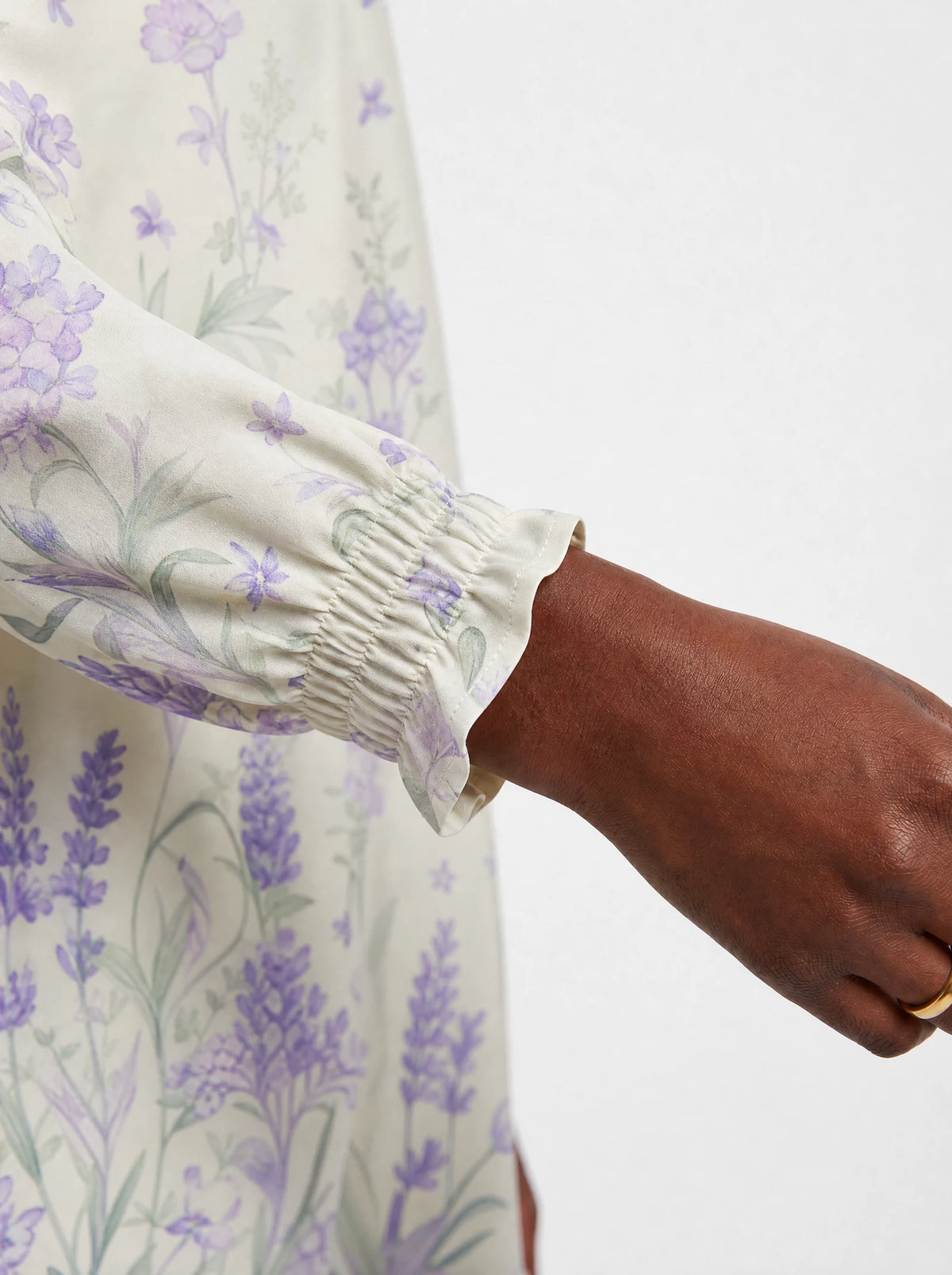 "Urujuani" Long Sleeve Maxi Dress — close-up of the gathered ruffle cuff at the wrist