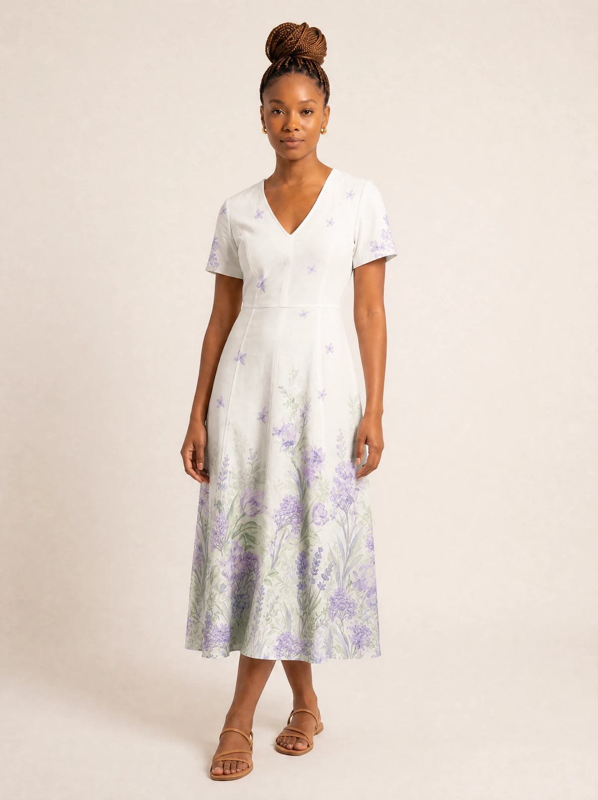 "Urujuani" V Neck Midi Dress — front
