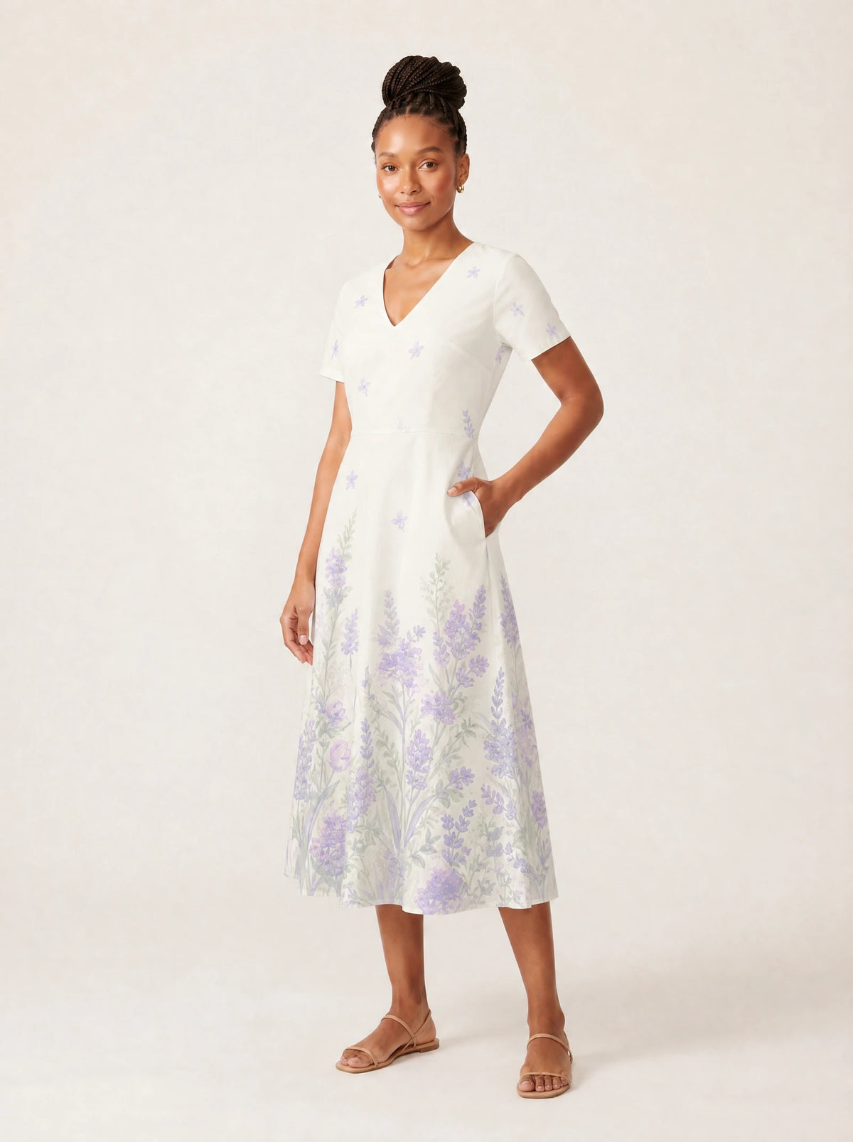 "Urujuani" V Neck Midi Dress — full body