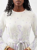 "Urujuani" Long Sleeve Midaxi Dress — close-up of the round neckline and long sleeve