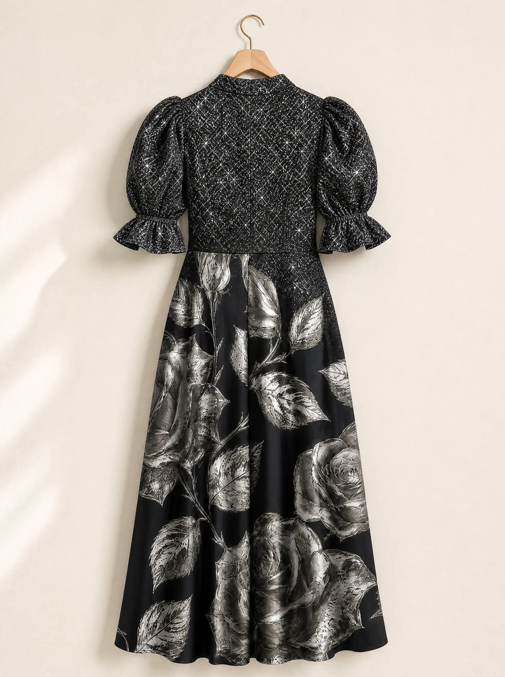 "Usiku" Puff Sleeve Dress — the dress on a hanger, back