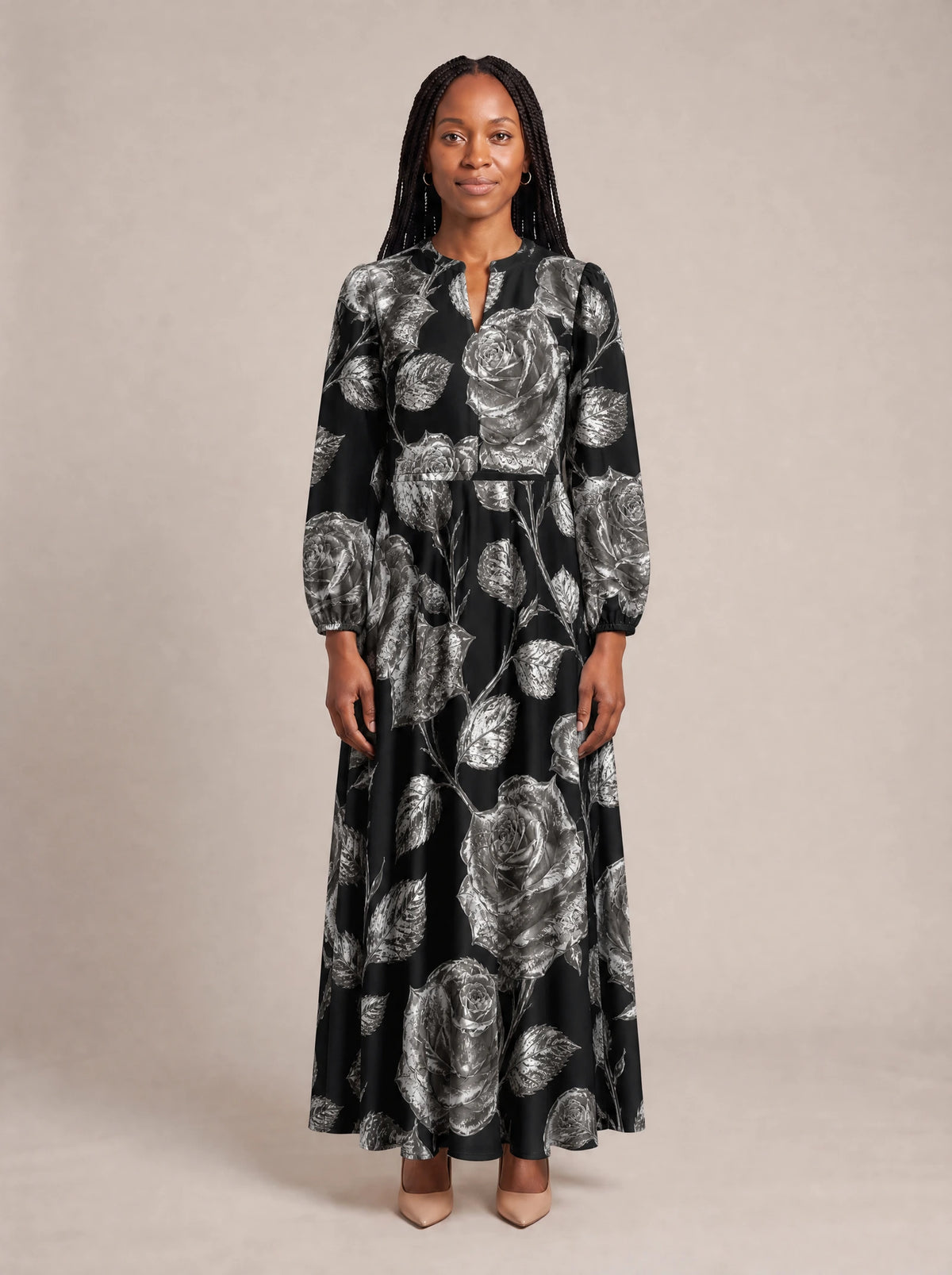 "Usiku" Puff Sleeve Maxi Dress