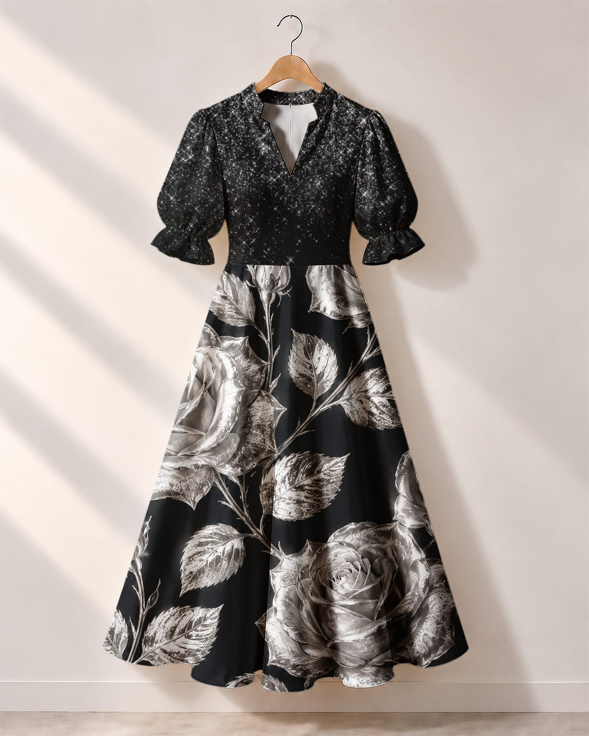 "Usiku" Short Puff Sleeve Maxi Dress