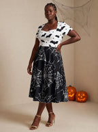 "Utando" Halloween Sweetheart Midi Dress — three-quarter view on model