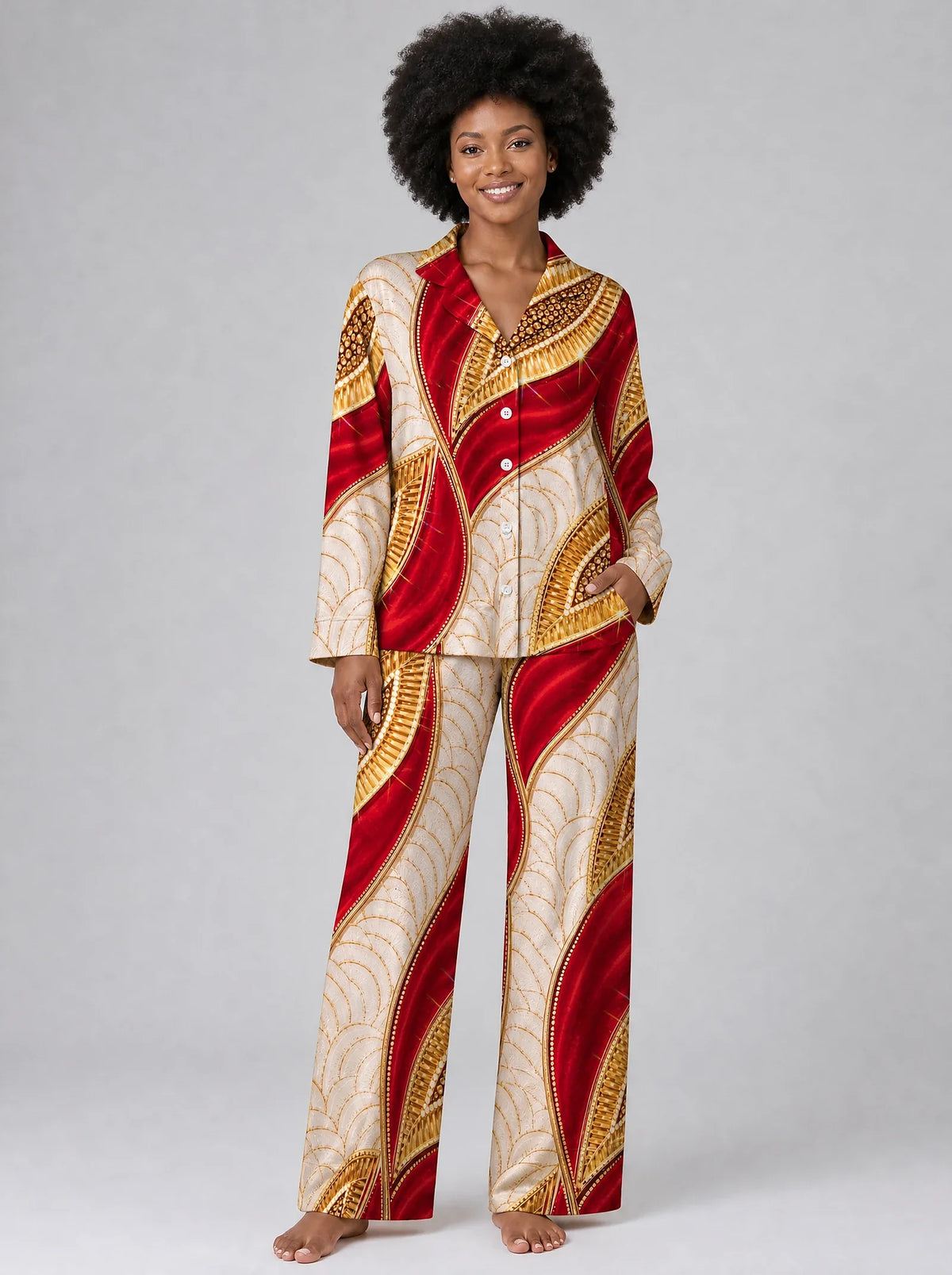 "Utukufu" Pajama Set — front view on model