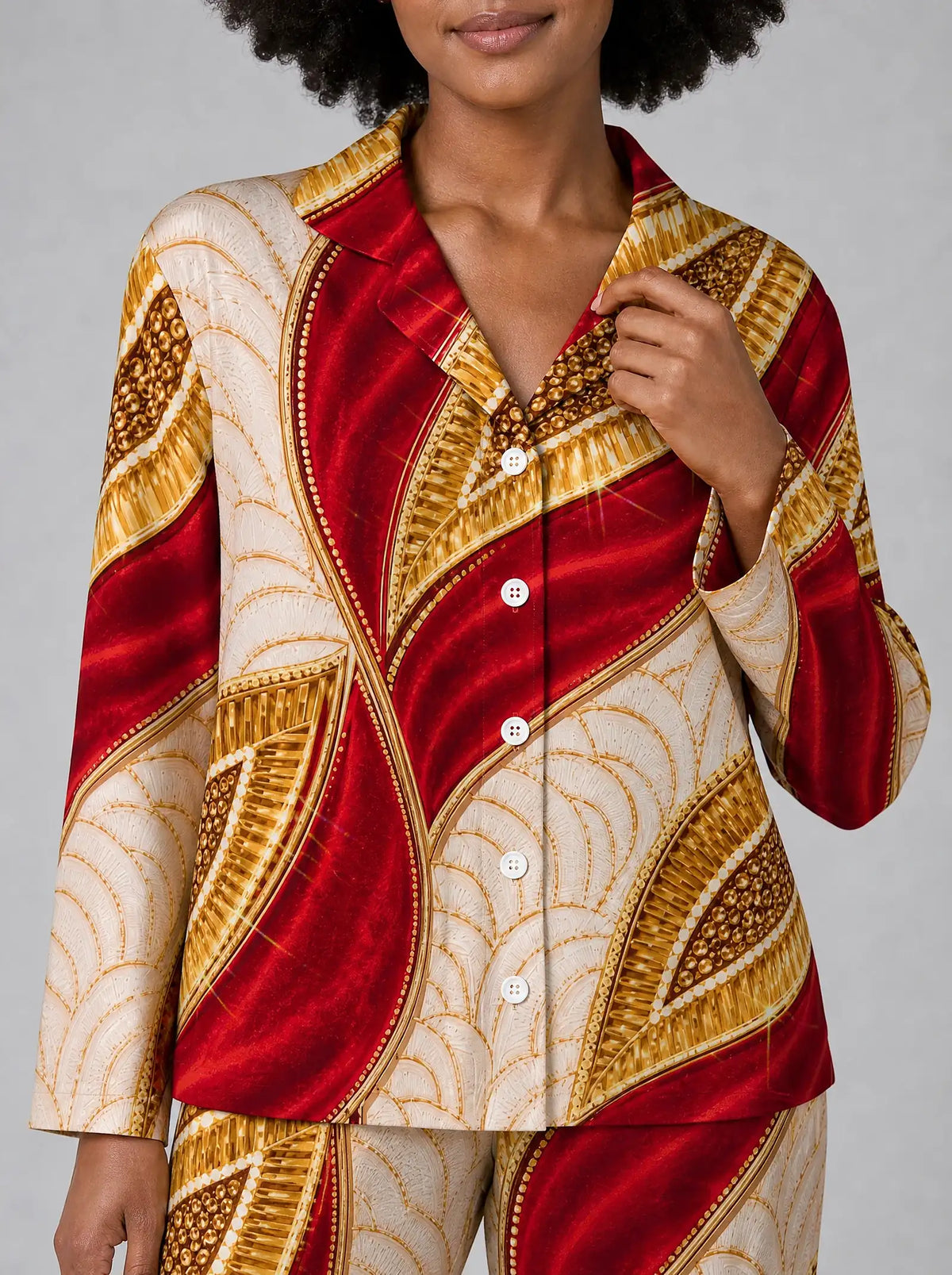 "Utukufu" Pajama Set — close-up on model