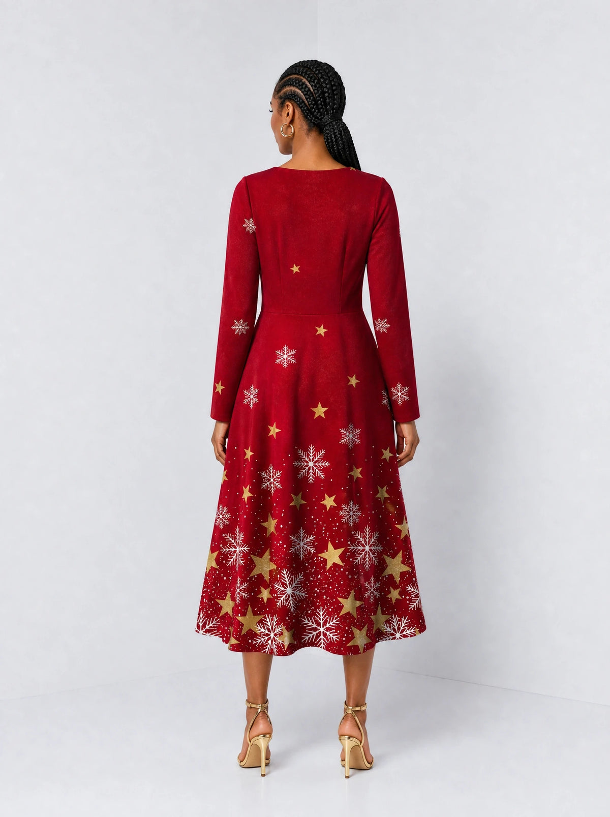 "Vilima" Long Sleeve Sweetheart Midi Dress — back view on model