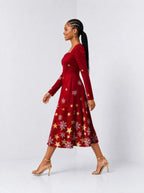 "Vilima" Long Sleeve Sweetheart Midi Dress — side view on model