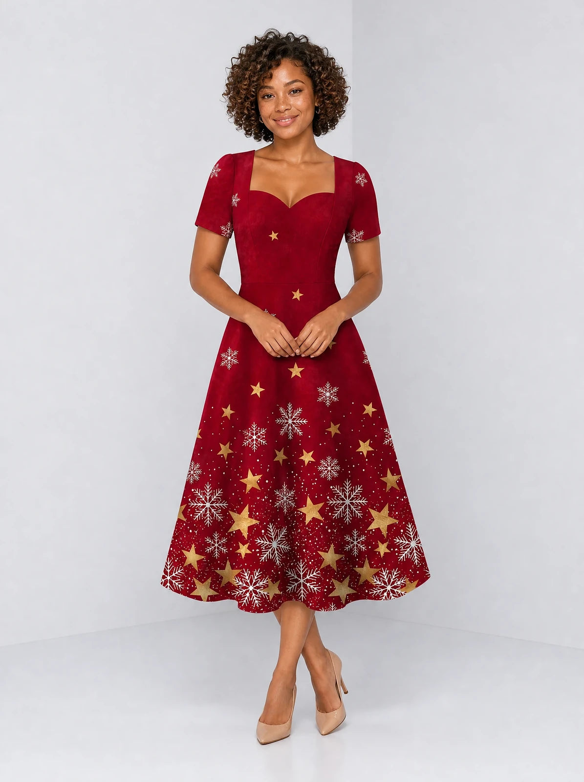 "Vilima" Sweetheart Midi Dress — front view on model