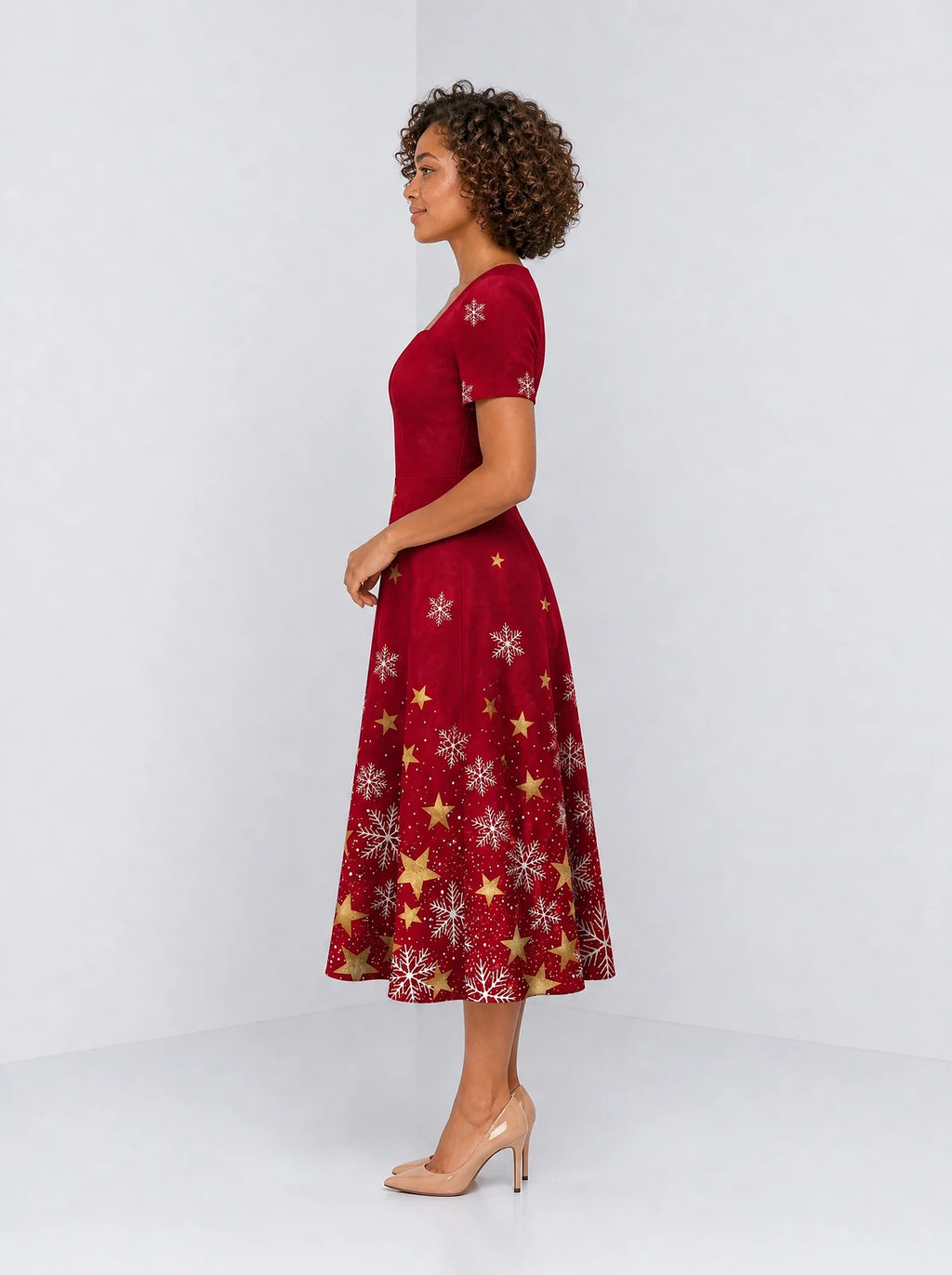 "Vilima" Sweetheart Midi Dress — side view on model