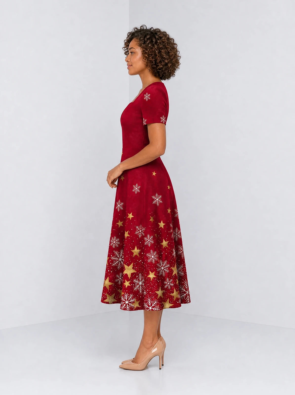 "Vilima" Sweetheart Midi Dress — side view on model