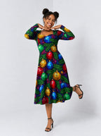 "Vioo" Long Sleeve Sweetheart Midi Dress — front view on model