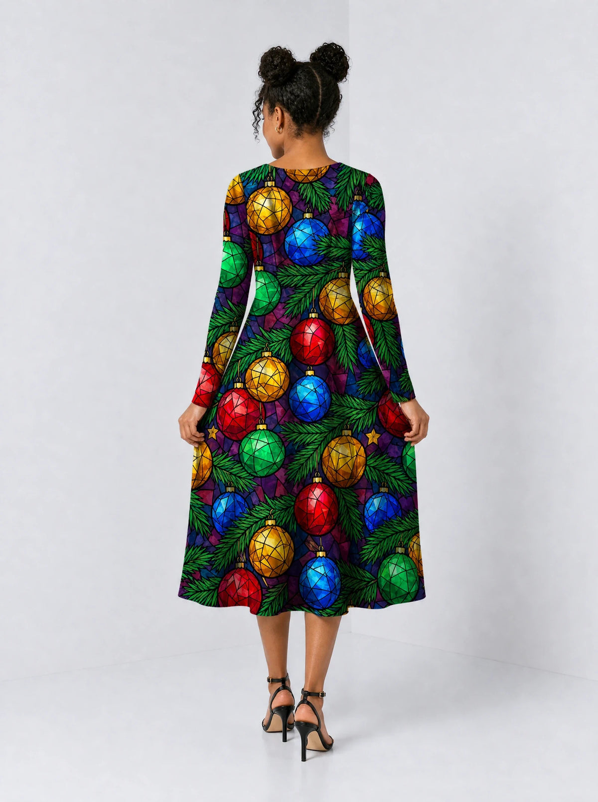 "Vioo" Long Sleeve Sweetheart Midi Dress — back view on model