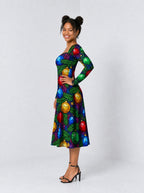 "Vioo" Long Sleeve Sweetheart Midi Dress — side view on model