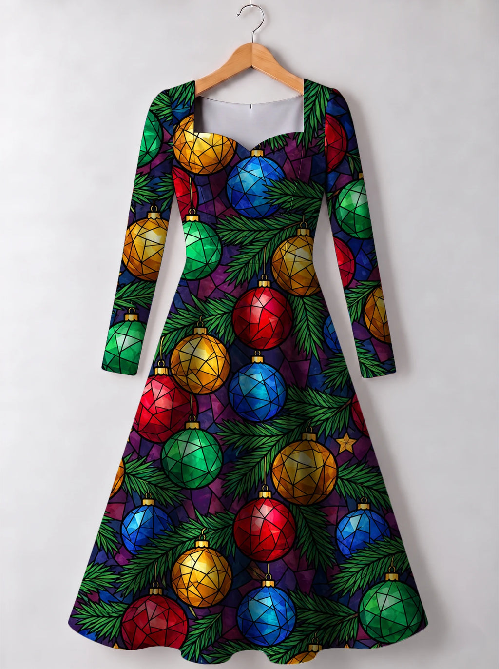 "Vioo" Long Sleeve Sweetheart Midi Dress — front view