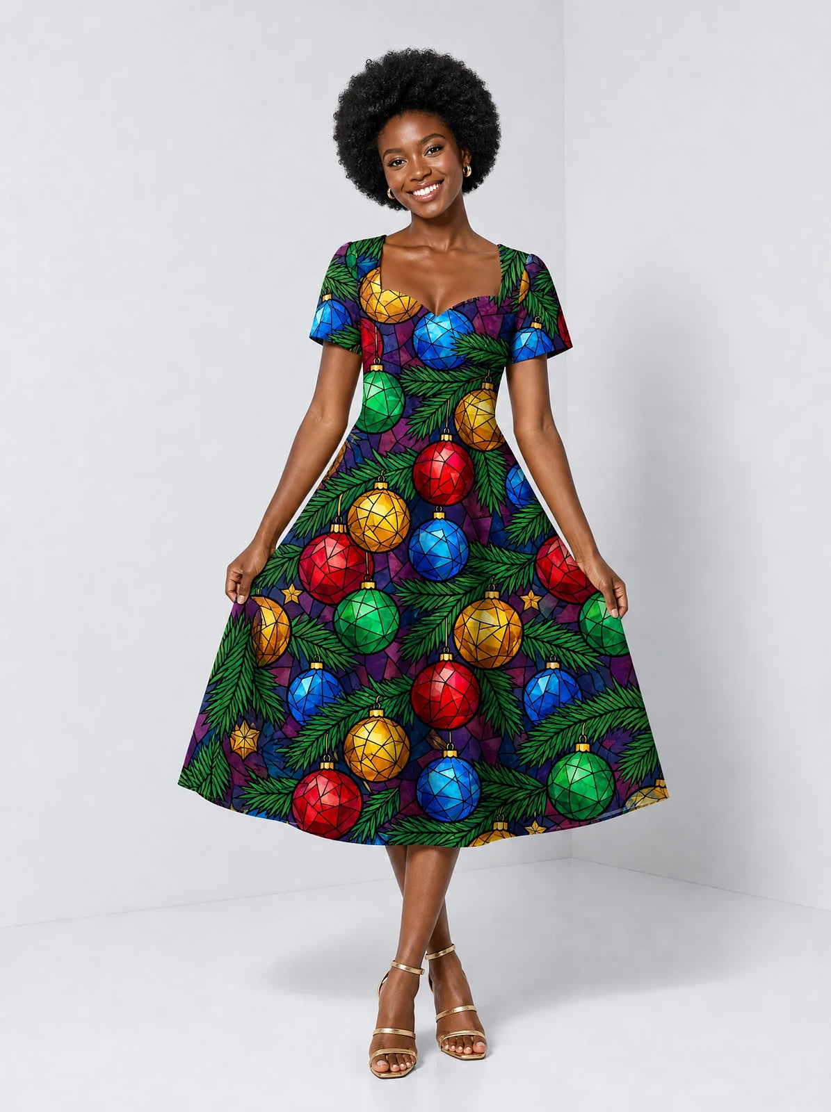 "Vioo" Sweetheart Midi Dress — front view on model