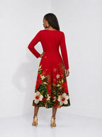 "Visiwa" Long Sleeve Sweetheart Midi Dress — back view on model