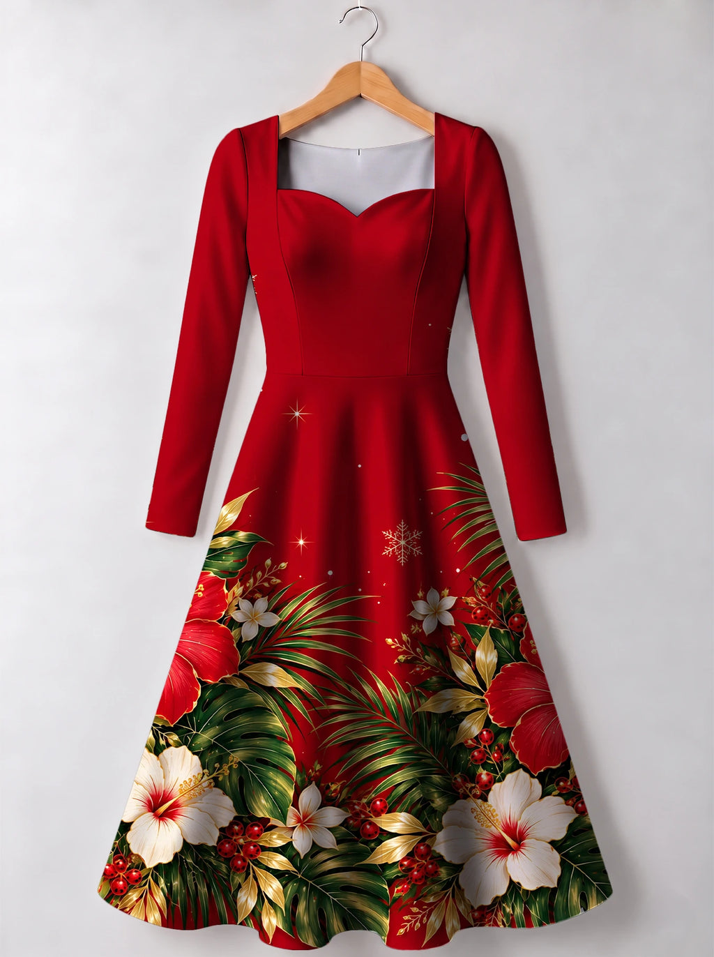 "Visiwa" Long Sleeve Sweetheart Midi Dress — front view