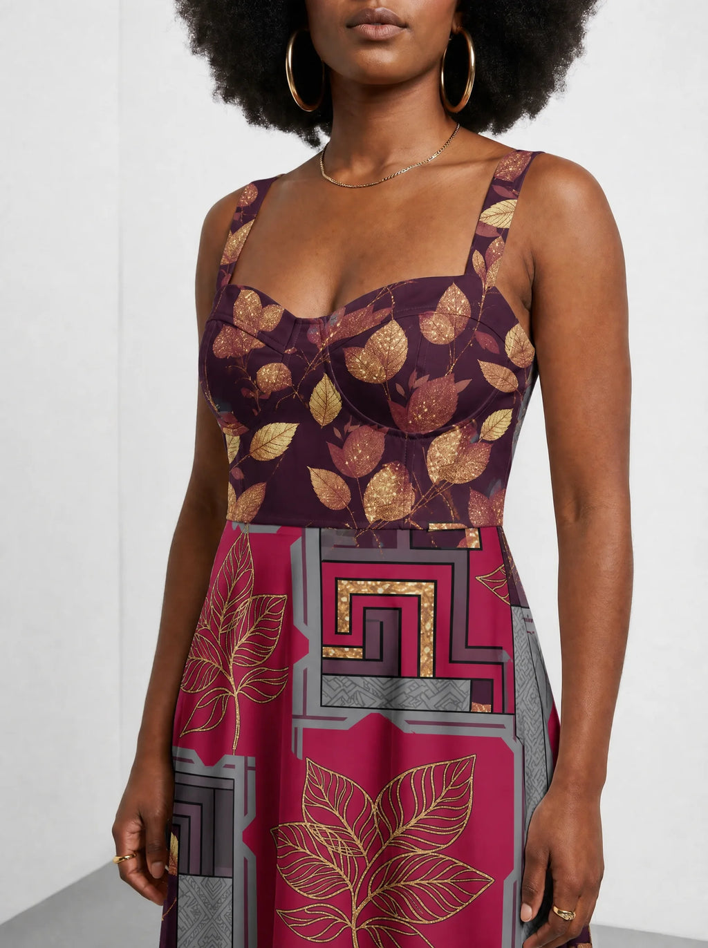 "Vuli" Corset Dress — close-up of the sweetheart neckline and shoulder strap