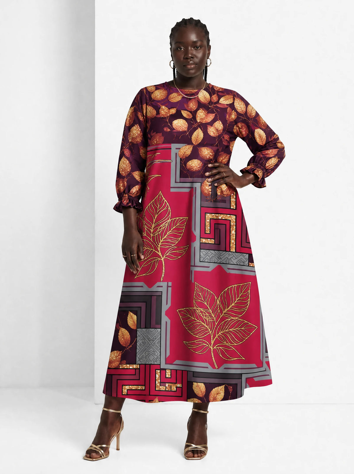 "Vuli" Long Sleeve Maxi Dress — front view on model