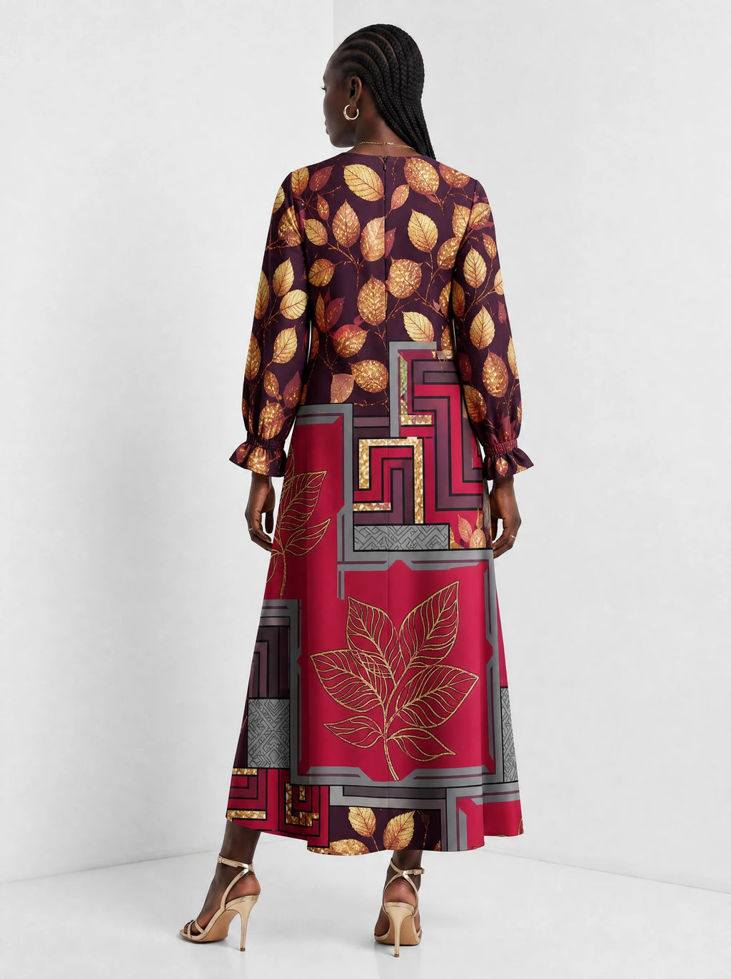 "Vuli" Long Sleeve Maxi Dress — back view on model
