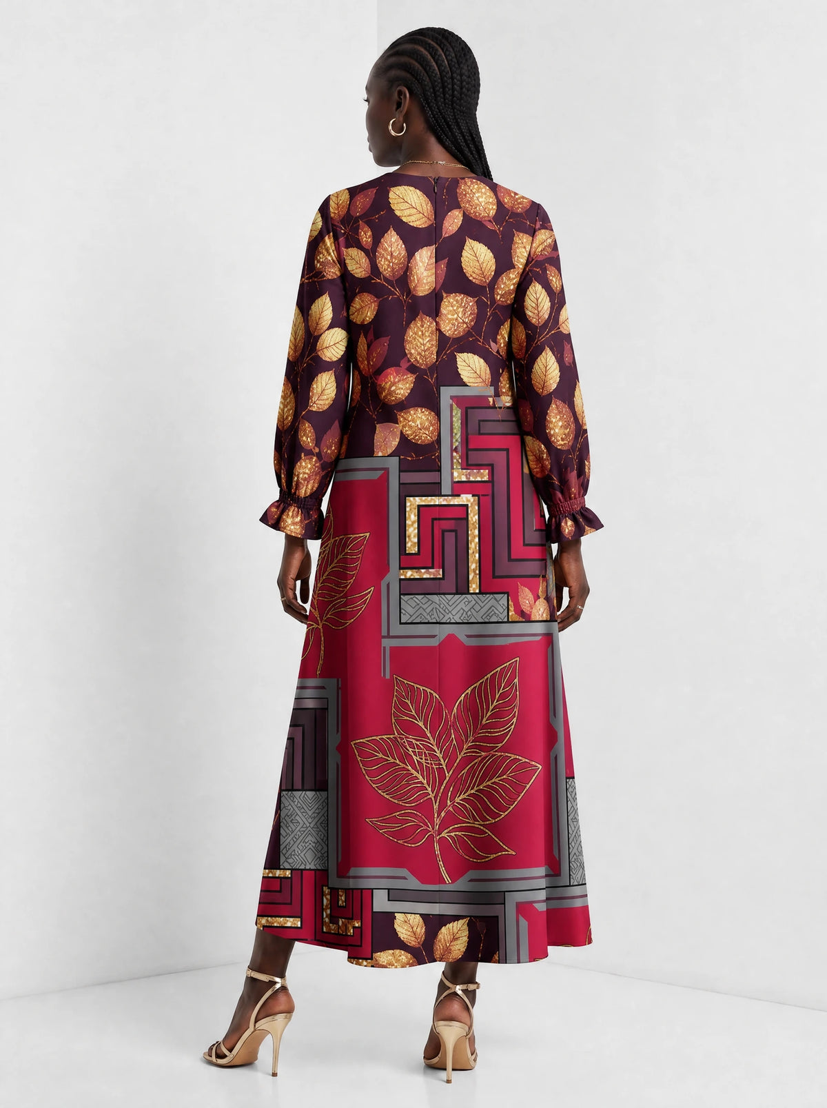 "Vuli" Long Sleeve Maxi Dress — back view on model