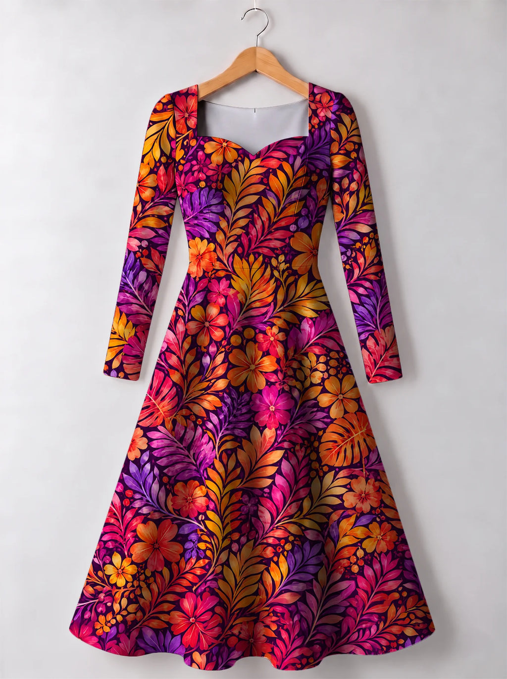 "Waridi" Long Sleeve Sweetheart Midi Dress — front view