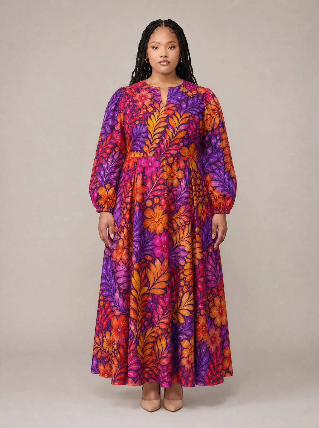 "Waridi" Puff Sleeve Maxi Dress