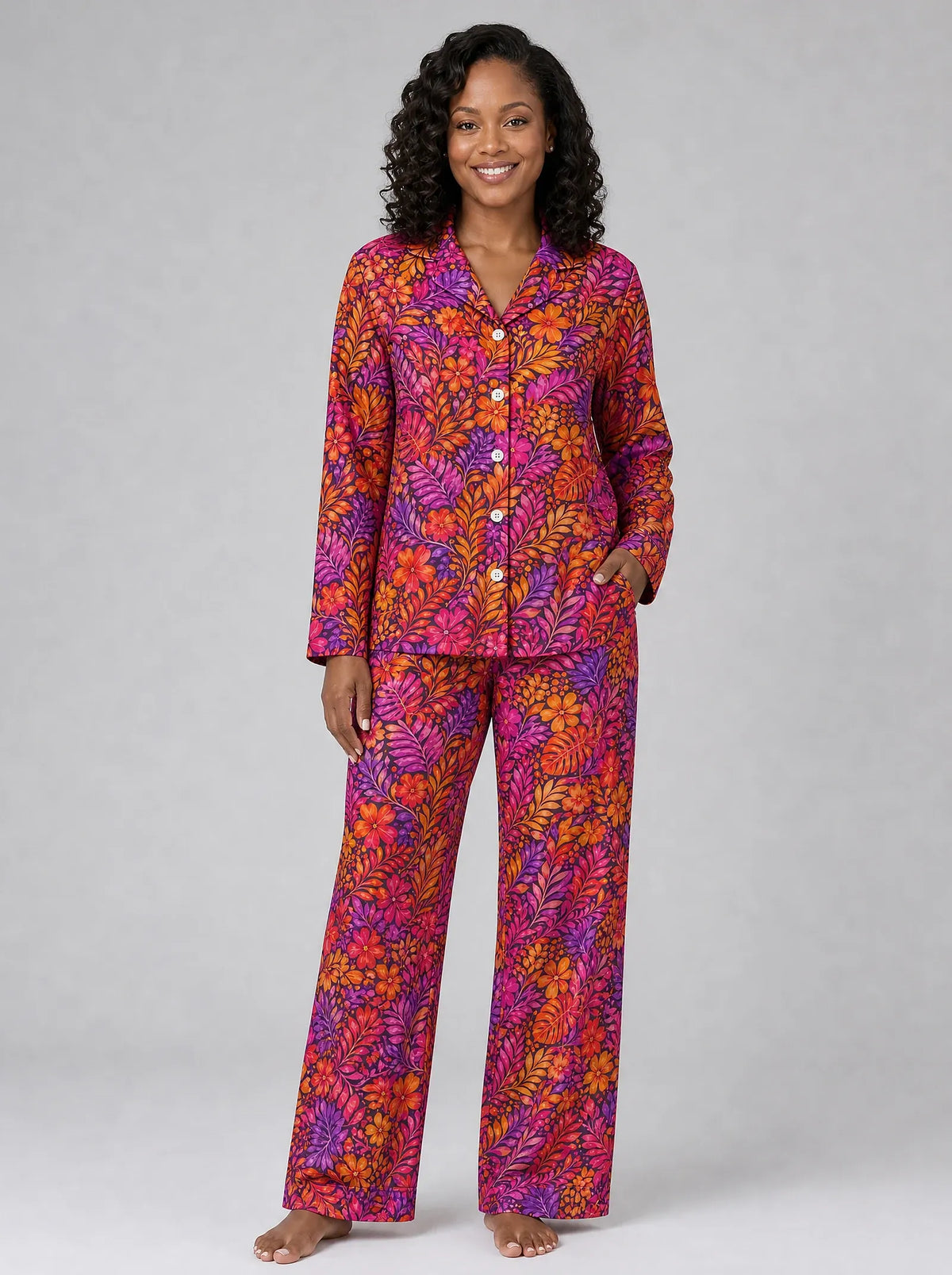 "Waridi" Pajama Set — front view on model
