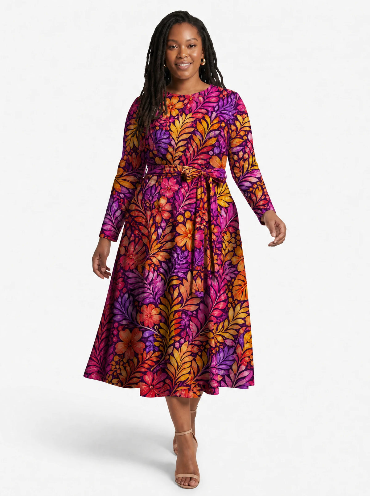 "Waridi" Long Sleeve Midaxi Dress — front view on model