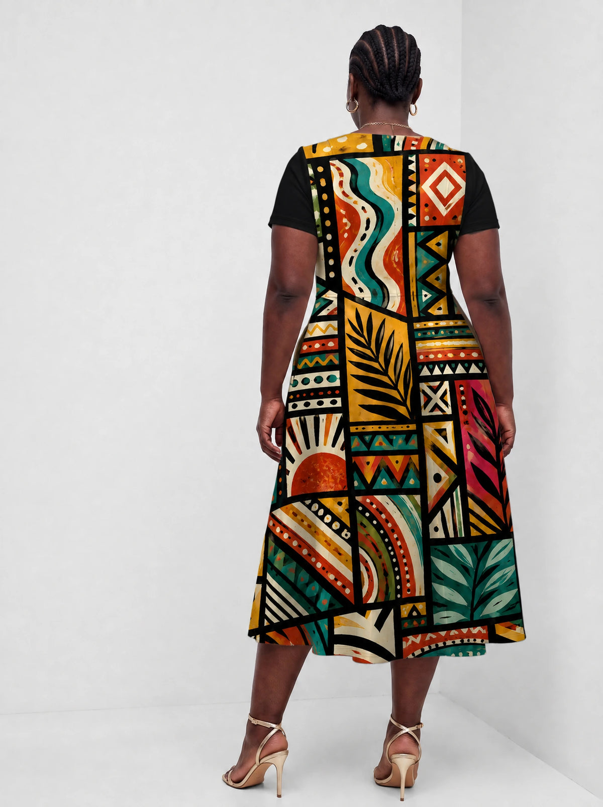"Weusi" Sweetheart Midi Dress — back view on model
