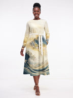"Wimbi" Long Sleeve Midaxi Dress — front view on model