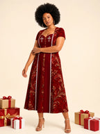 "Wokovu" Sweetheart Midi Dress — on model, Christmas backdrop