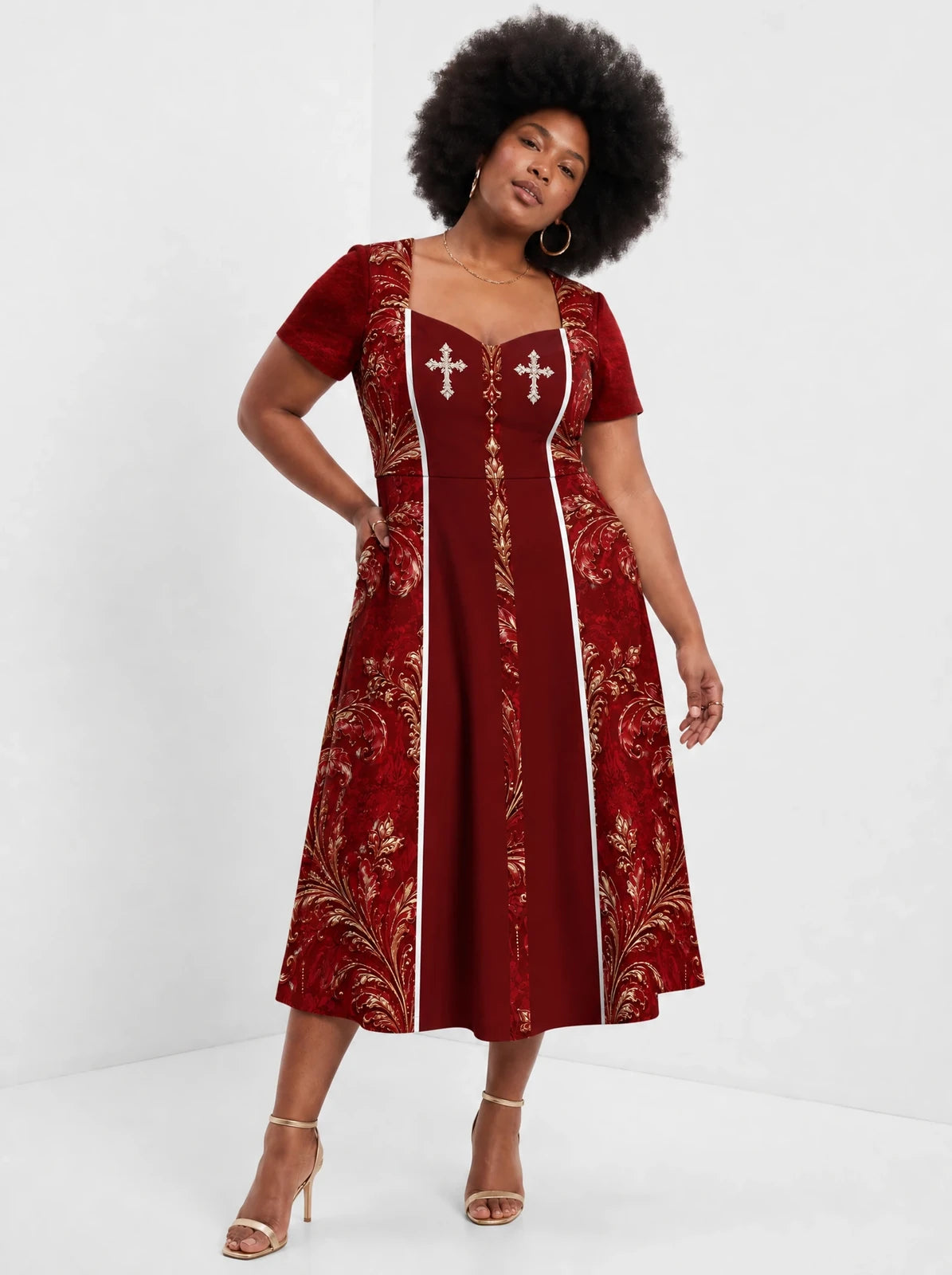 "Wokovu" Sweetheart Midi Dress — front view on model