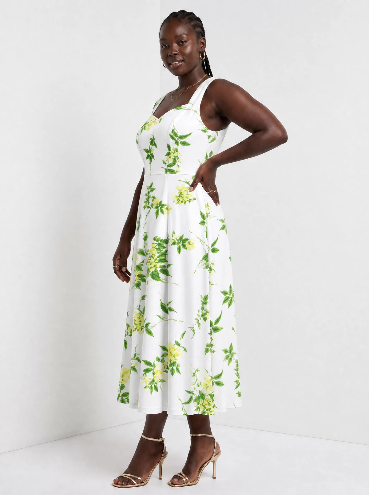 "Yasmini" Corset Dress — three-quarter view on model