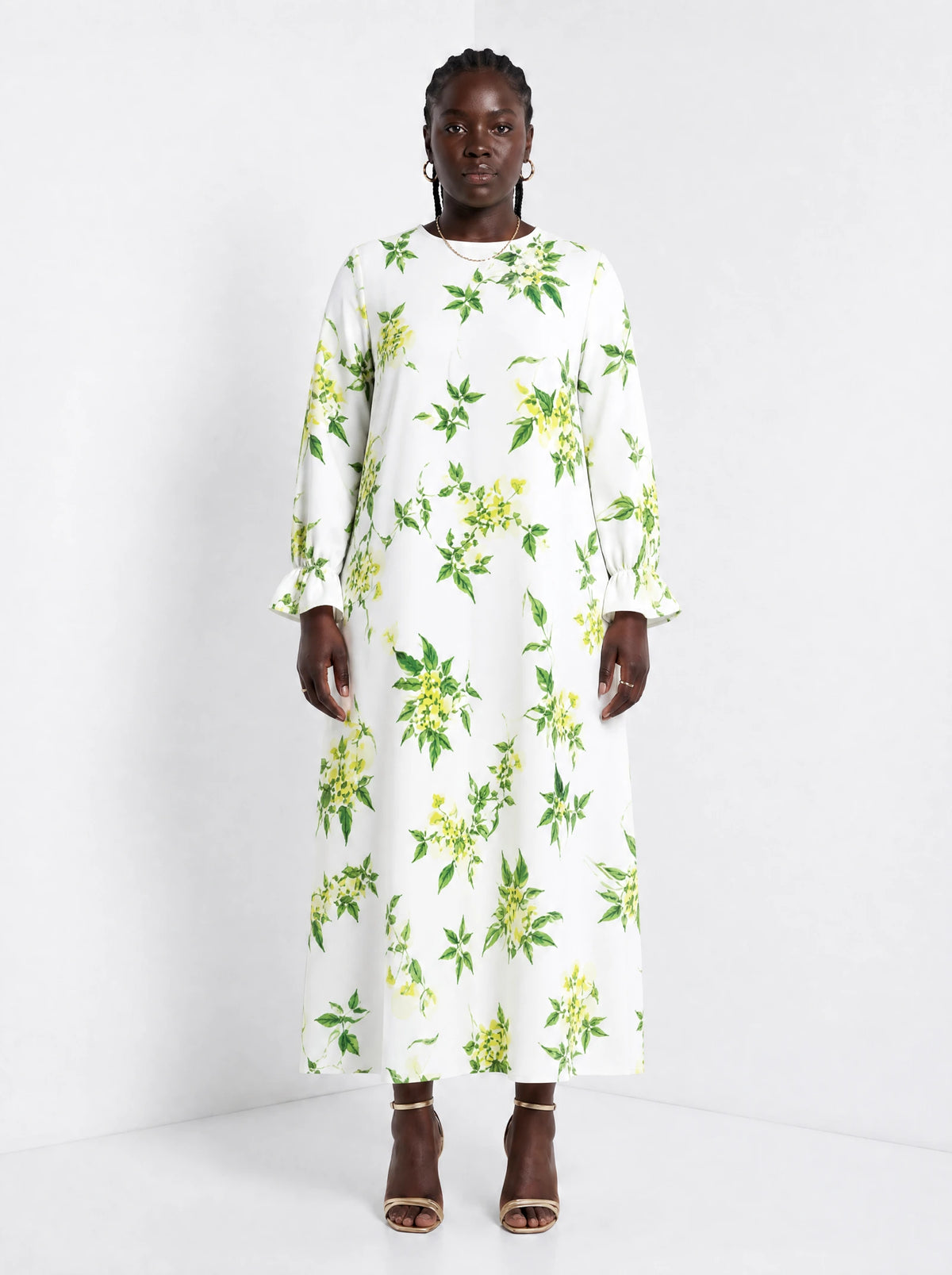"Yasmini" Long Sleeve Maxi Dress — front view on model