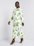 "Yasmini" Long Sleeve Maxi Dress — three-quarter view on model