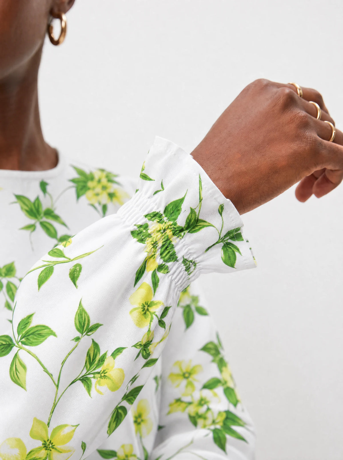 "Yasmini" Long Sleeve Maxi Dress — close-up of the gathered ruffle cuff at the wrist