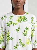 "Yasmini" Long Sleeve Maxi Dress — close-up of the high round neckline