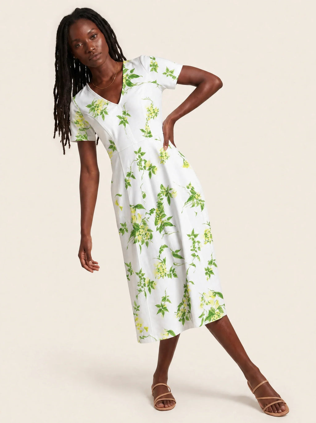 "Yasmini" V Neck Midi Dress