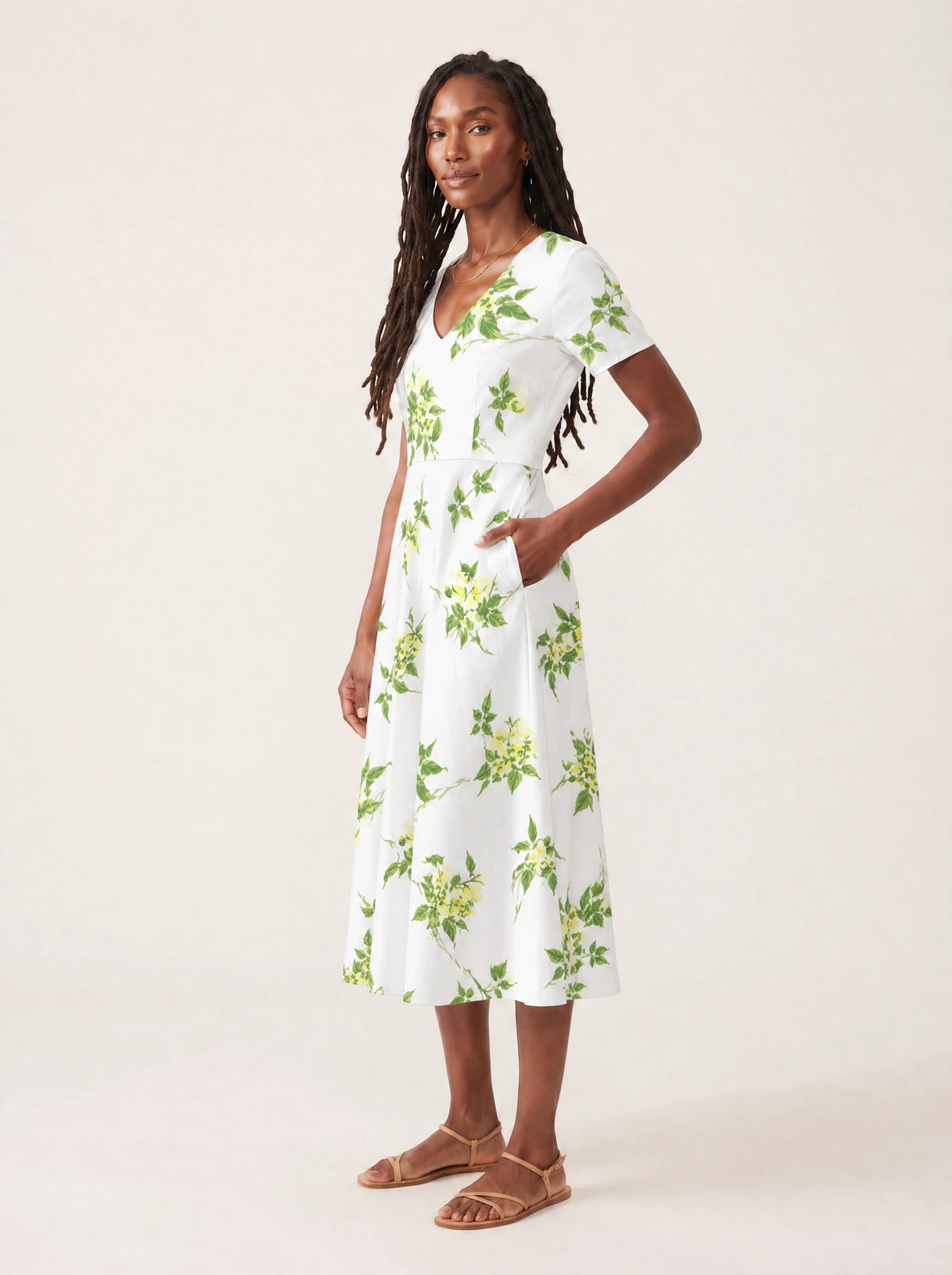 "Yasmini" V Neck Midi Dress — full body
