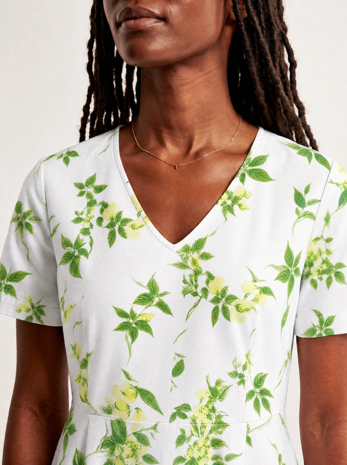 "Yasmini" V Neck Midi Dress — on model